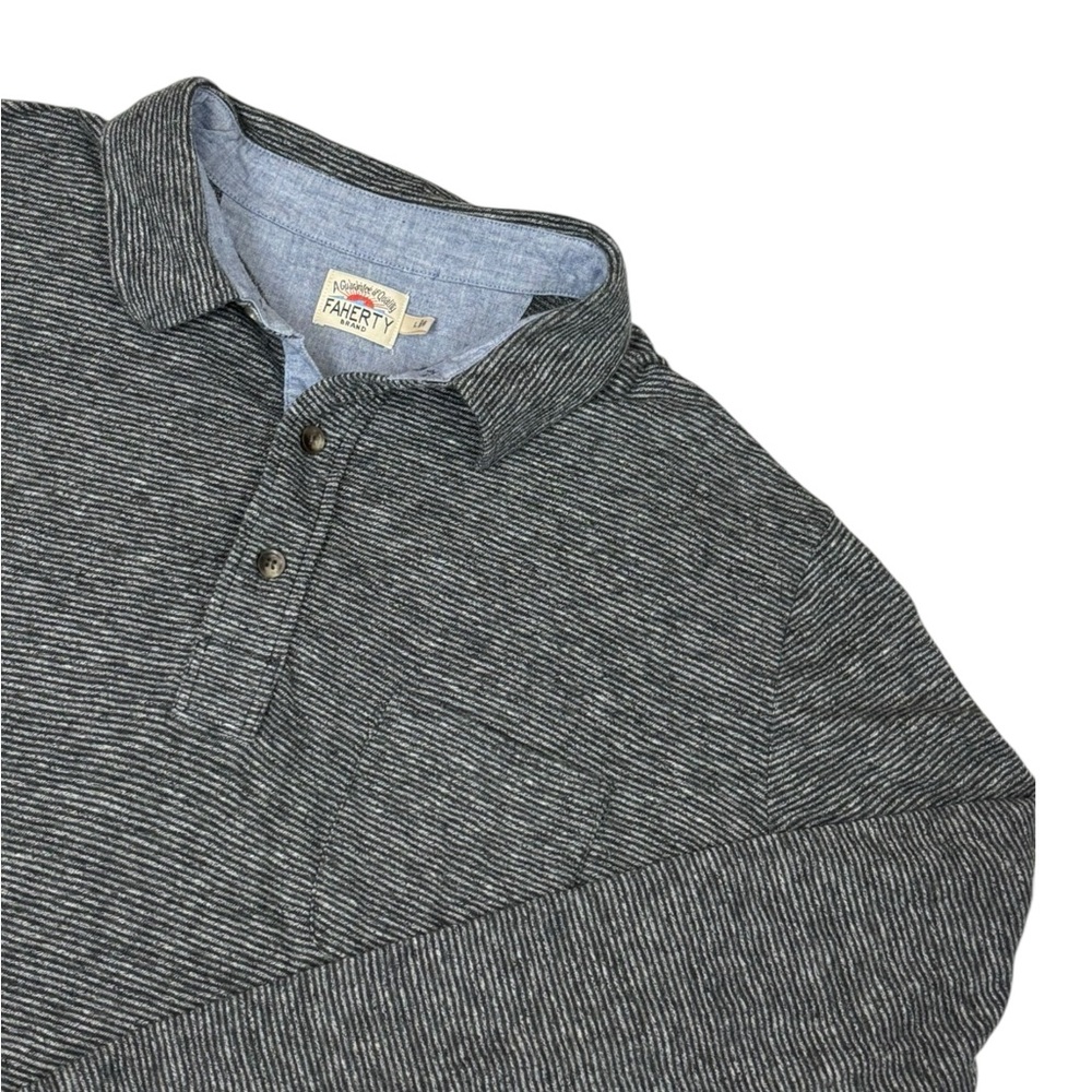Faherty Shirt Mens Large Luxe Henley Striped Heather Pocket Organic Cotton